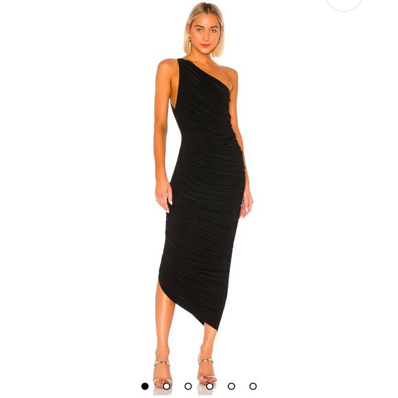 Norma Kamali One Shoulder Ruched Midi Diana Gown Dress Black Size XS NWT